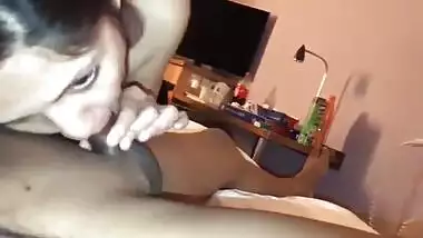 Long-haired Indian gal polishes lover's XXX dick in front of mirror