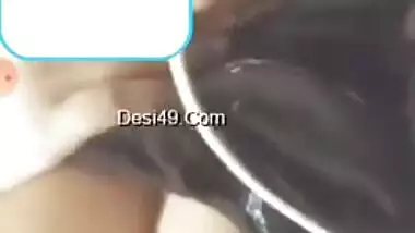 Girl with big boobies performs sex show rubbing own hard perky nipples